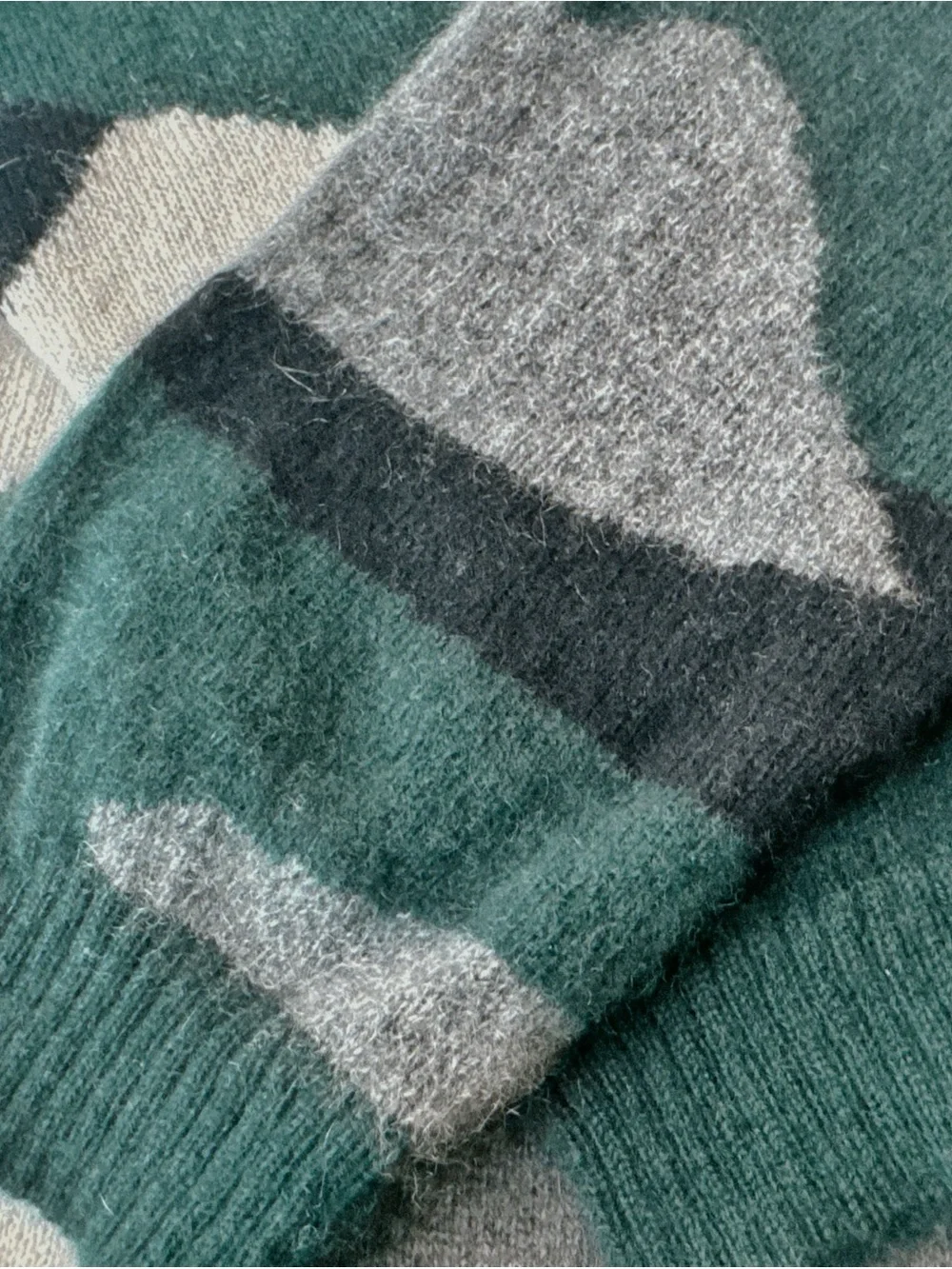 100% Cashmere by Aqua Teal, Gray & Cream Camo Crew Sweater - Picture 6 of 6